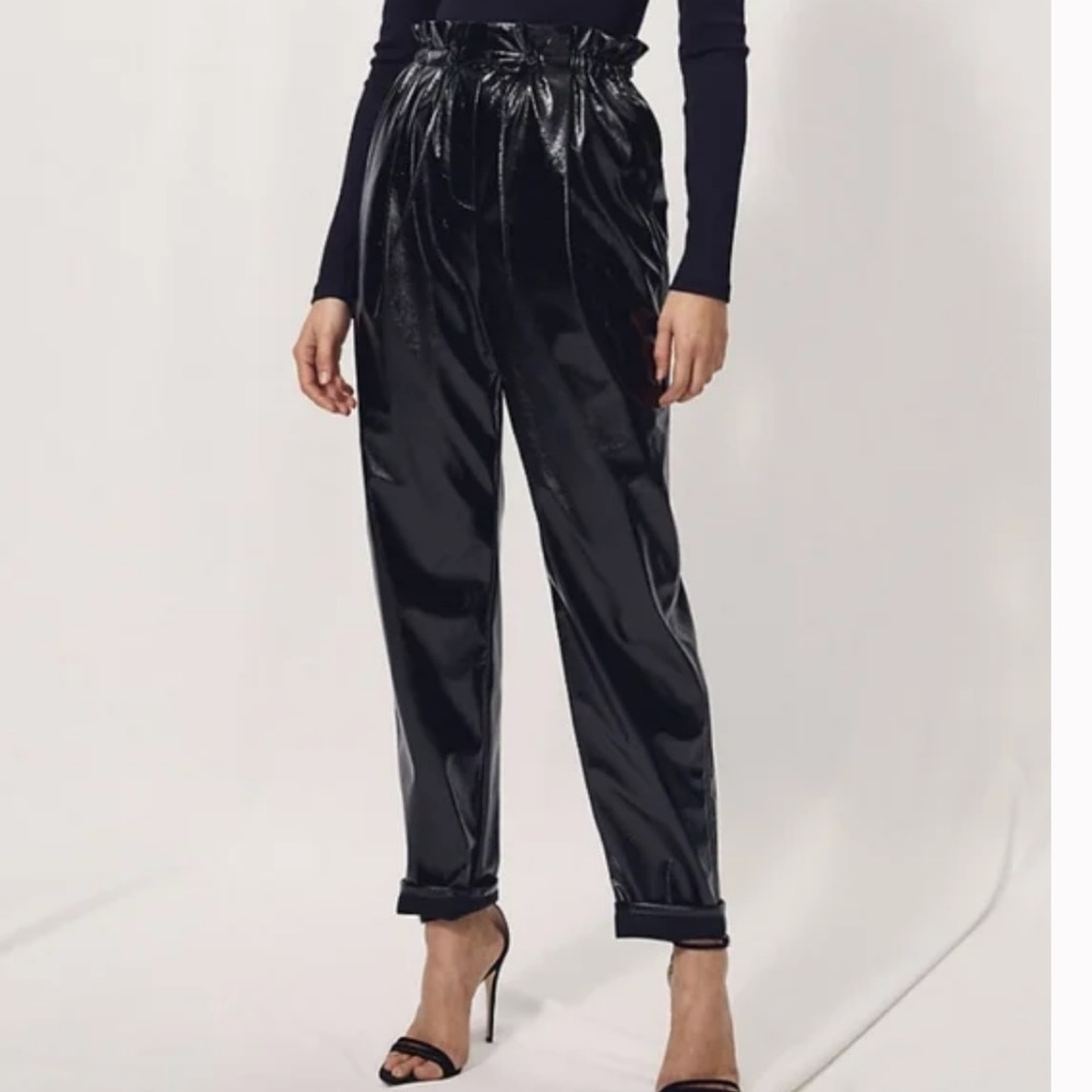 WILFRED Black Jive Pants Paperbag Faux Patent Leather Vegan Shiny Aritzia